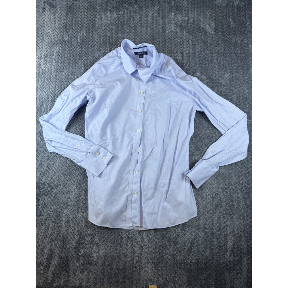 Lands'End Shirt Womens 10T Blue Non Iron Supima Long Sleeve Casual Button Up